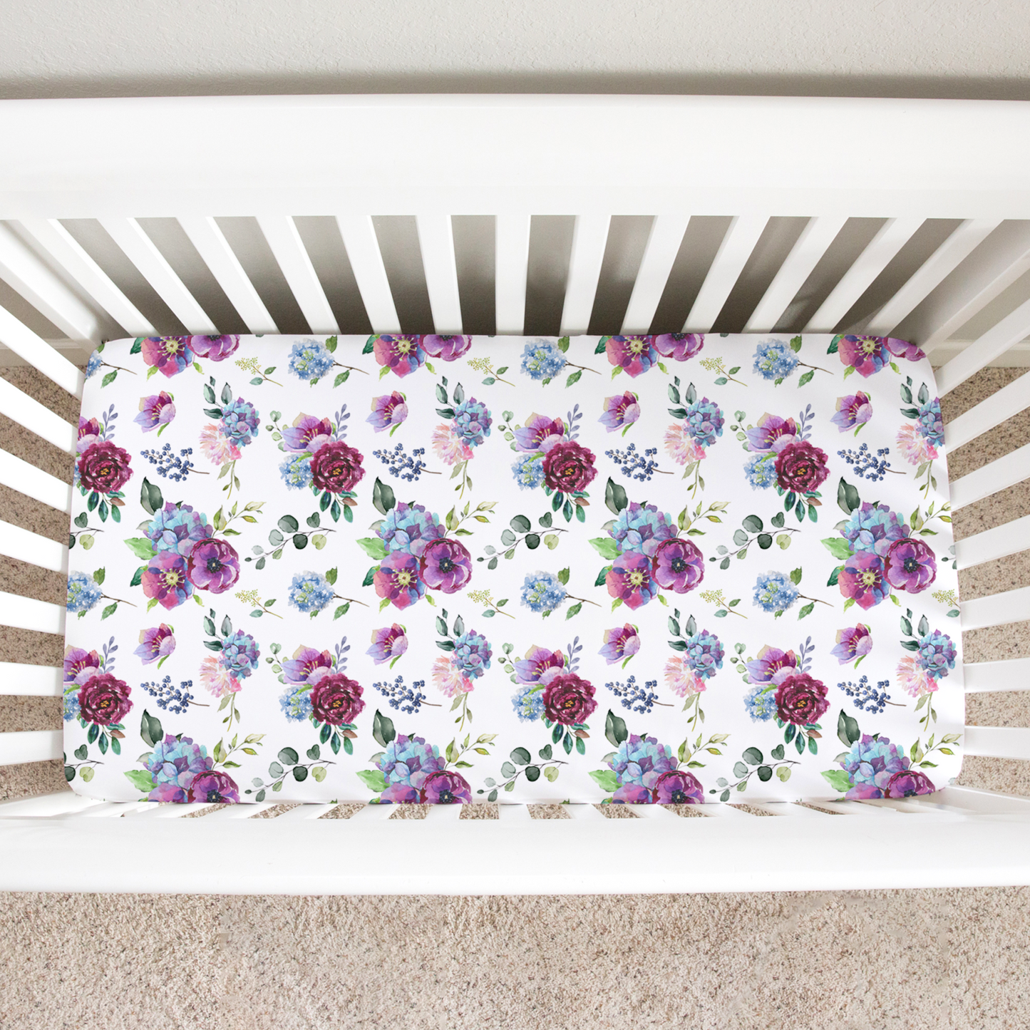 Fitted Crib Sheet Blue Floral Design Soft Cotton Baby Bedding Honey Lemonade