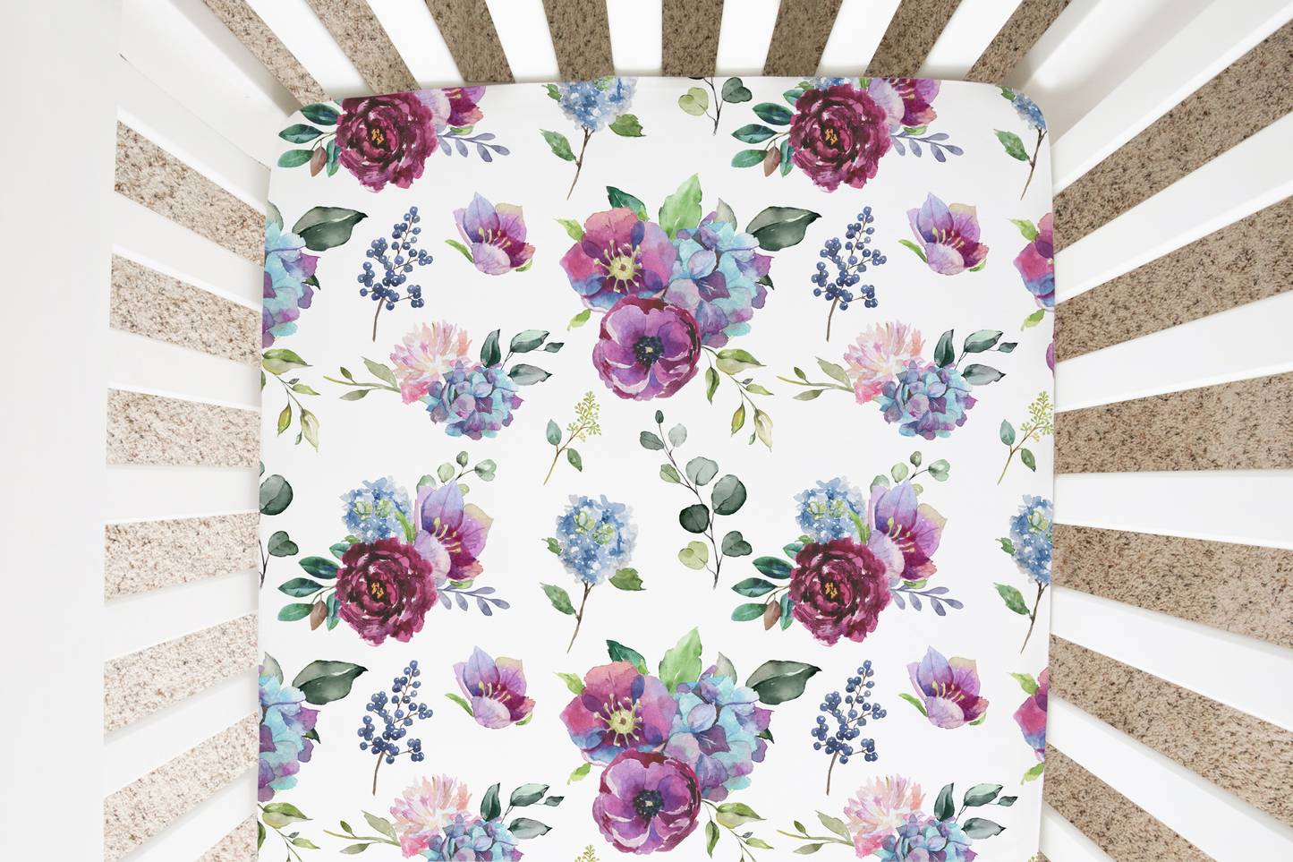 Fitted Crib Sheet Blue Floral Design Soft Cotton Baby Bedding Honey Lemonade