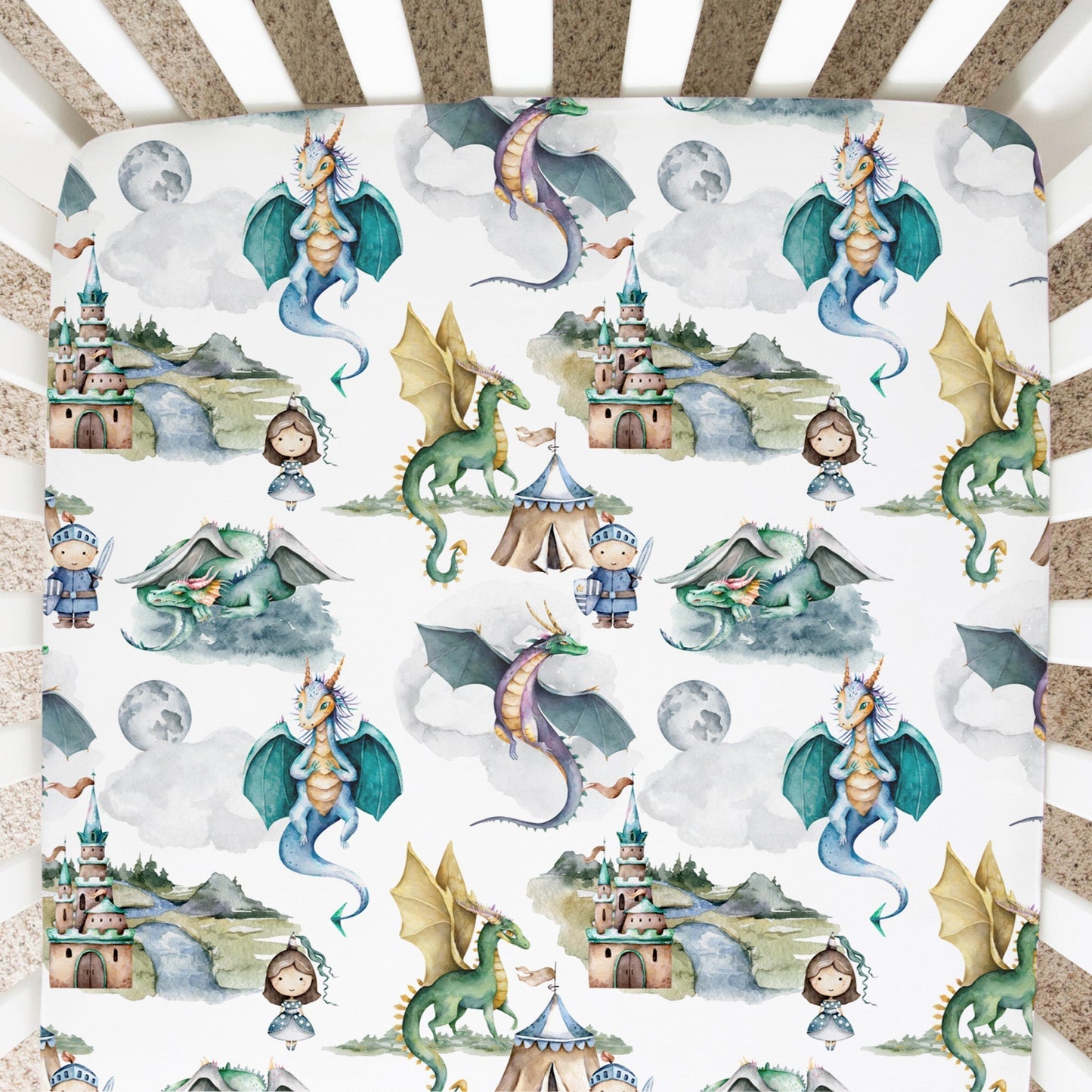 Fitted Crib Sheet Dragons and Knights Theme for Baby Boy Nursery Honey Lemonade