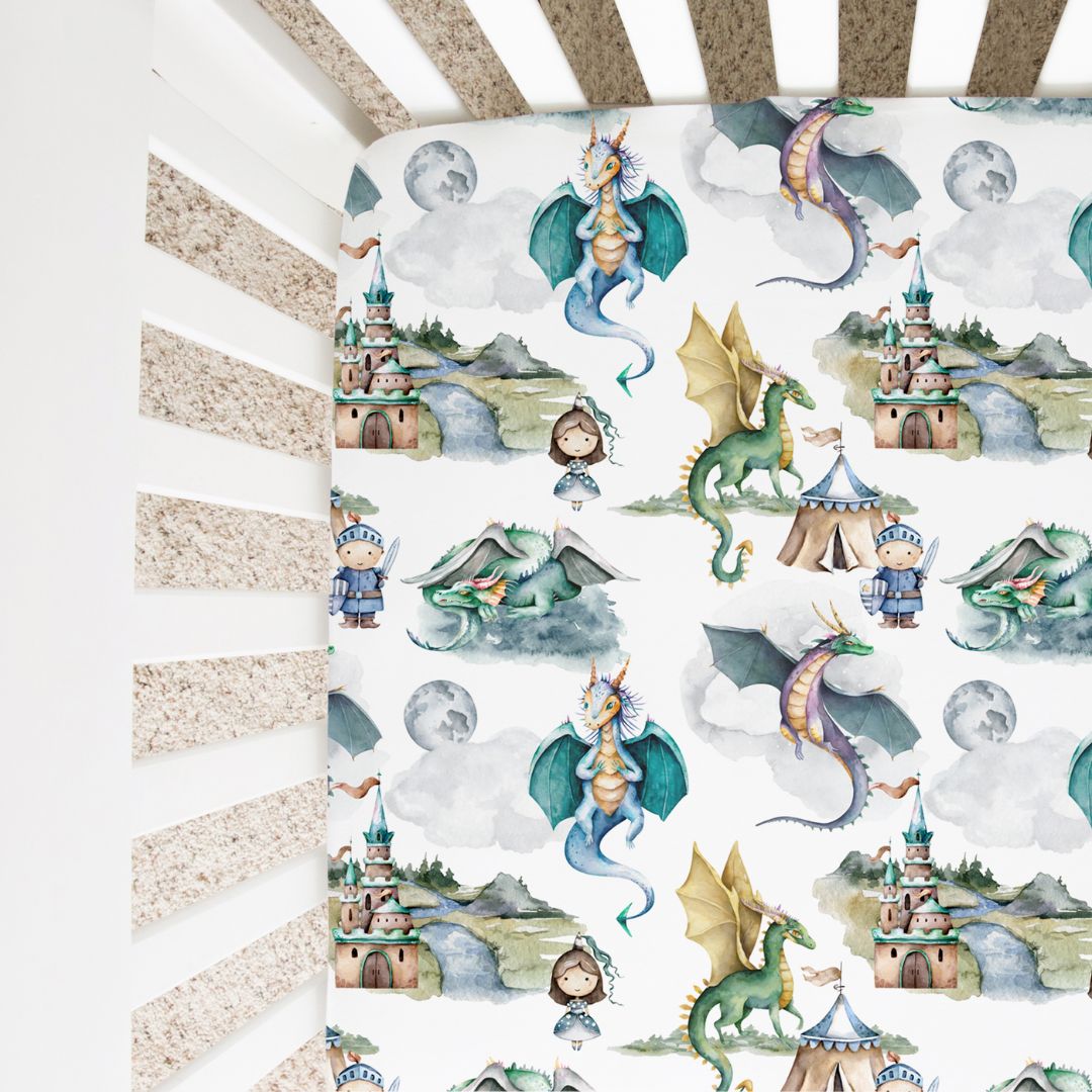 Fitted Crib Sheet Dragons and Knights Theme for Baby Boy Nursery Honey Lemonade