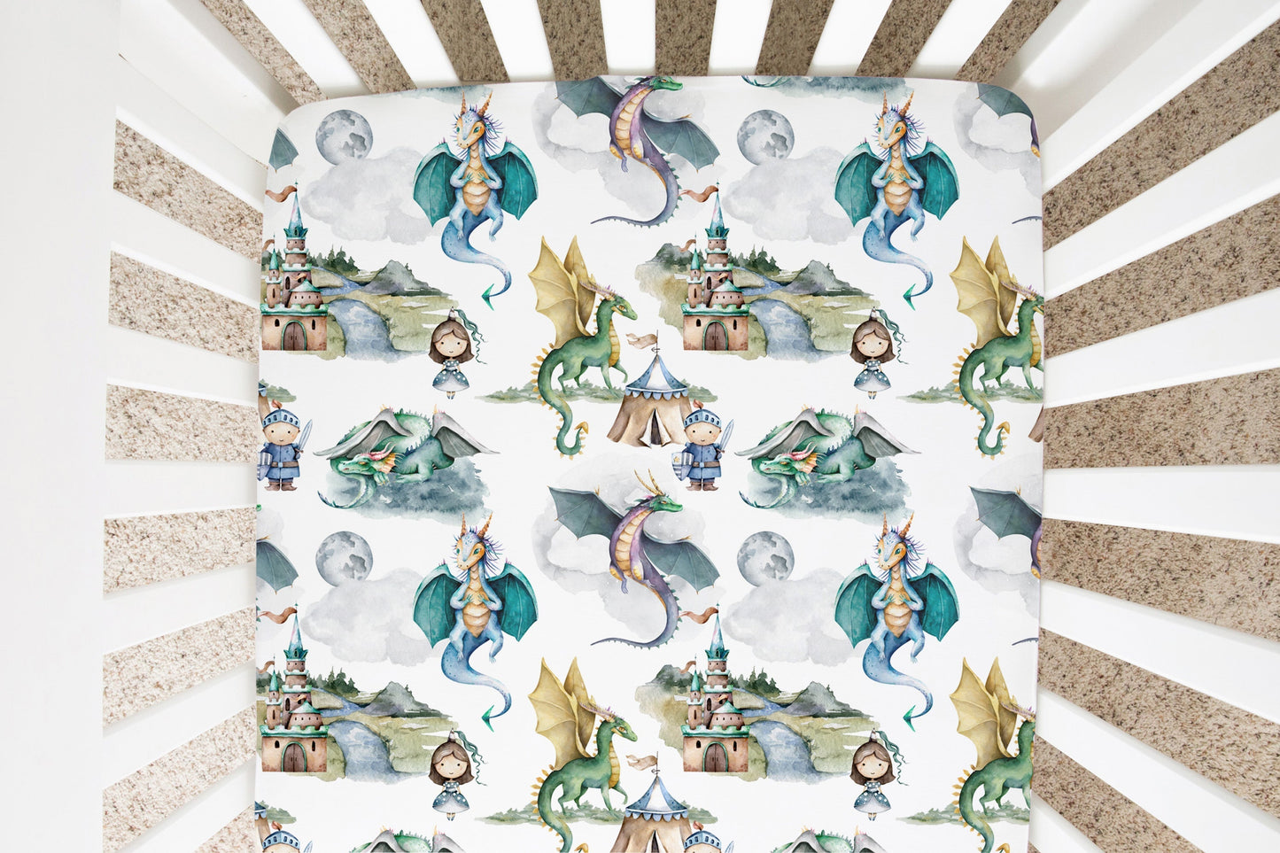 Fitted Crib Sheet Dragons and Knights Theme for Baby Boy Nursery Honey Lemonade
