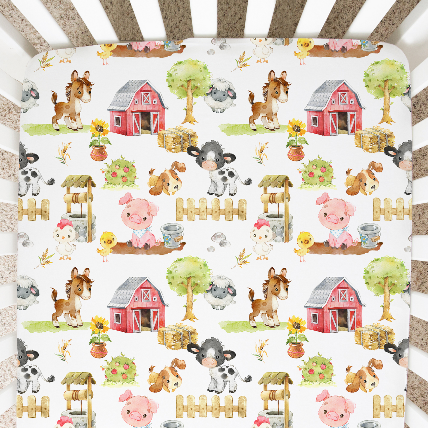 Fitted Crib Sheet Farm Animals Cozy Soft Nursery Bedding Honey Lemonade