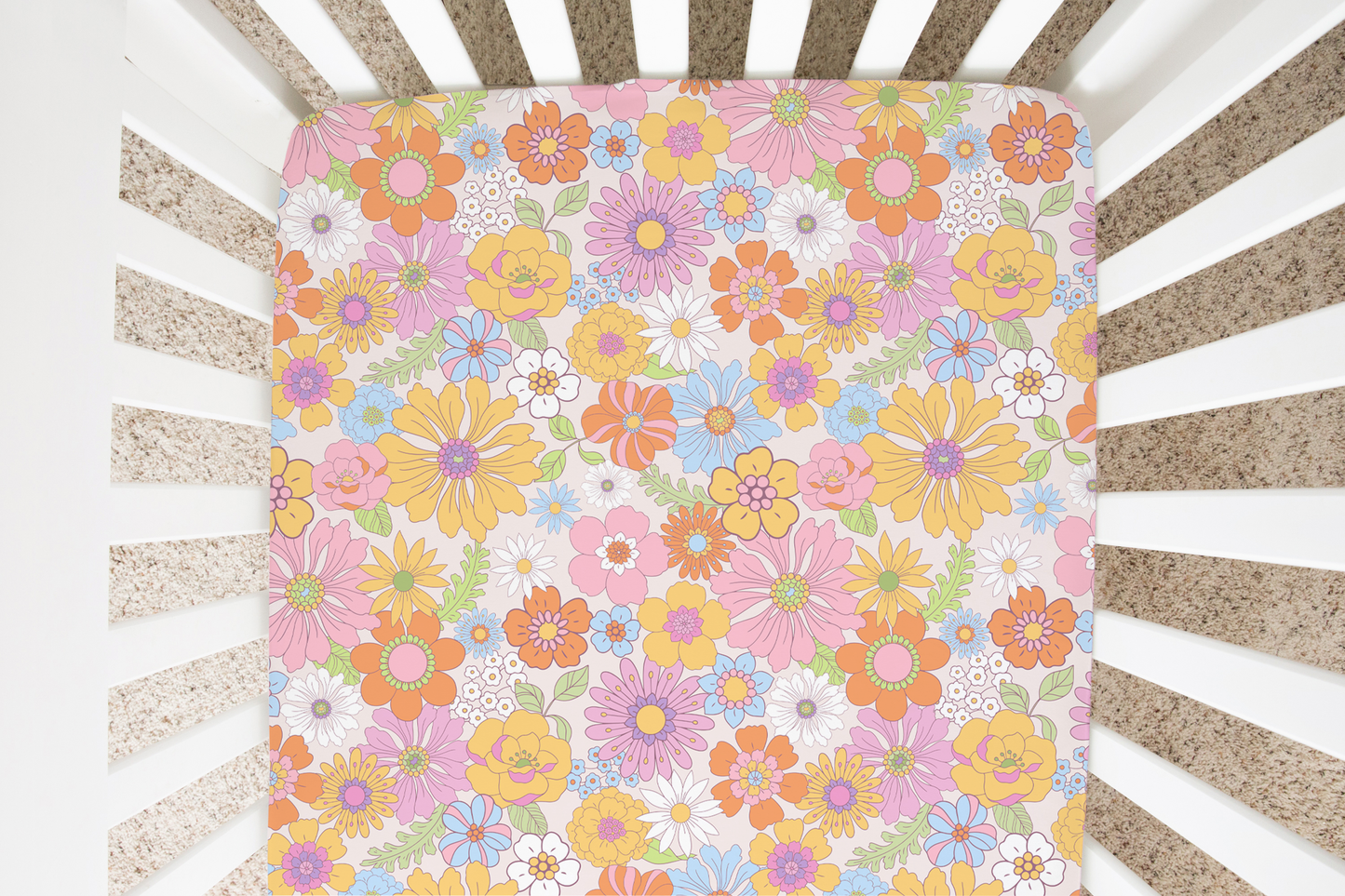 Fitted Crib Sheet Retro Floral Pattern Soft Comfortable Baby Bedding Honey Lemonade