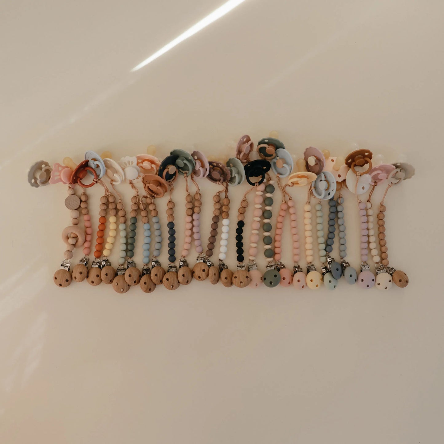 Silicone Pacifier Clip Mila Durable Food Grade Silicone and Natural Wood Mushie
