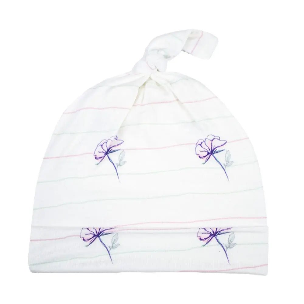 Flowers With Stripes Knotted Baby Beanie.