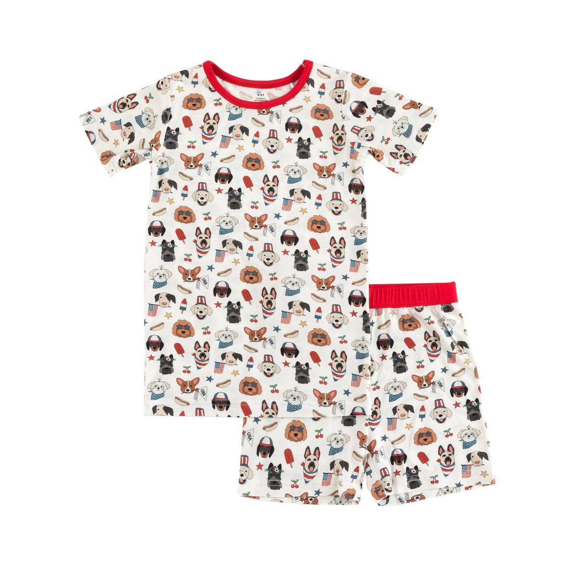 Dreamlet Freedom Dogs Short Pajama Set Patriotic Puppy Sleepwear - Everetts Place Boutique -