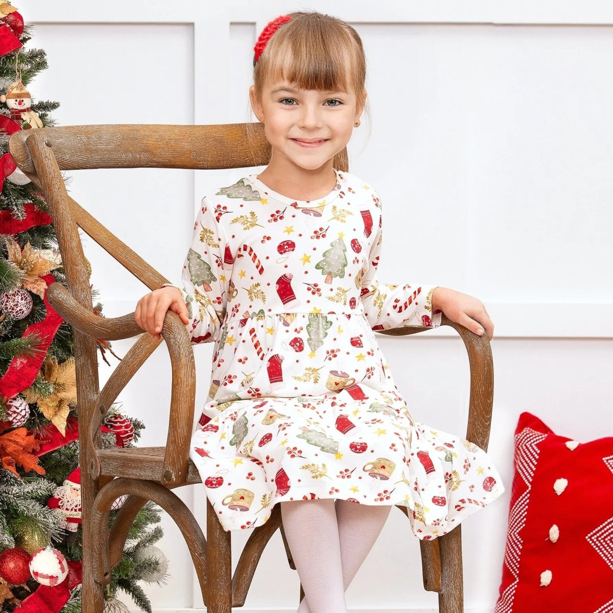 Tesa Babe Girls Christmas Dress Bamboo Holiday Tiered Twirl Noel - Everetts Place Boutique -