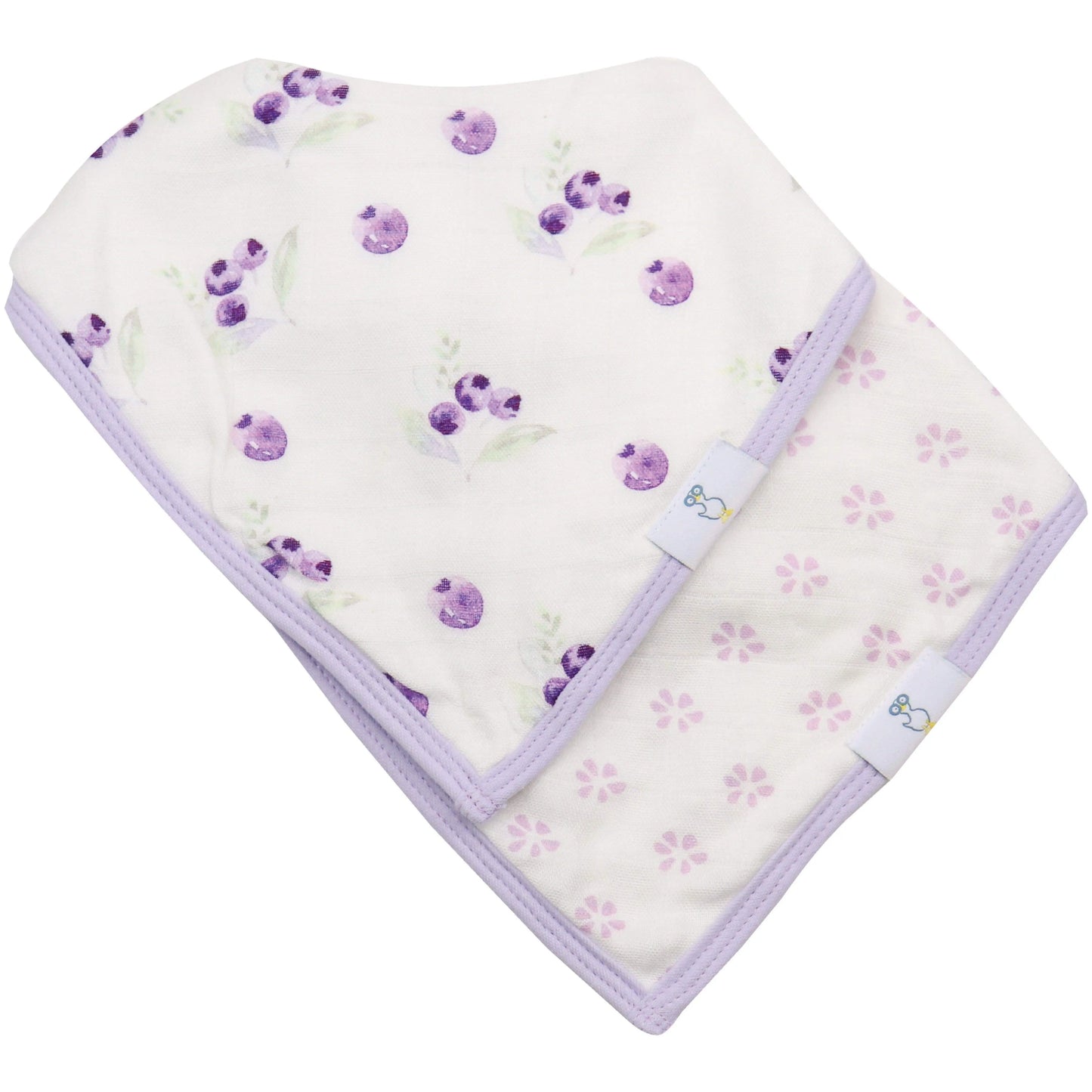 Blueberries And Flowers Lavender 2 Pack Muslin And Terry Cloth Bib Set Goosewaddle® | Newborn Baby Blankets Toys Teethers Bibs & More
