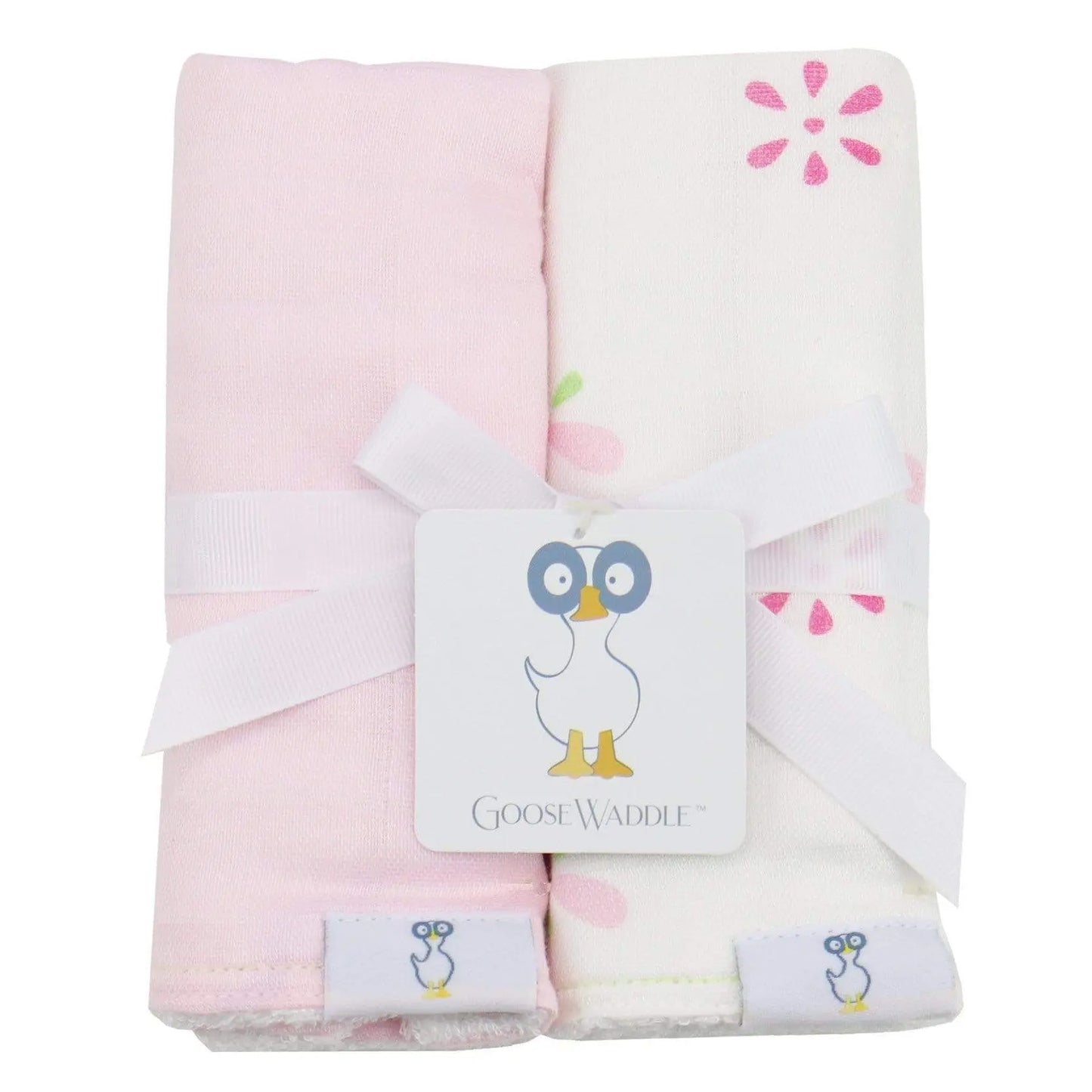 Flowers and Pink 2 Pack Muslin and Terry Cloth Burp Cloth Set Goosewaddle® | Newborn Baby Blankets Toys Teethers Bibs & More
