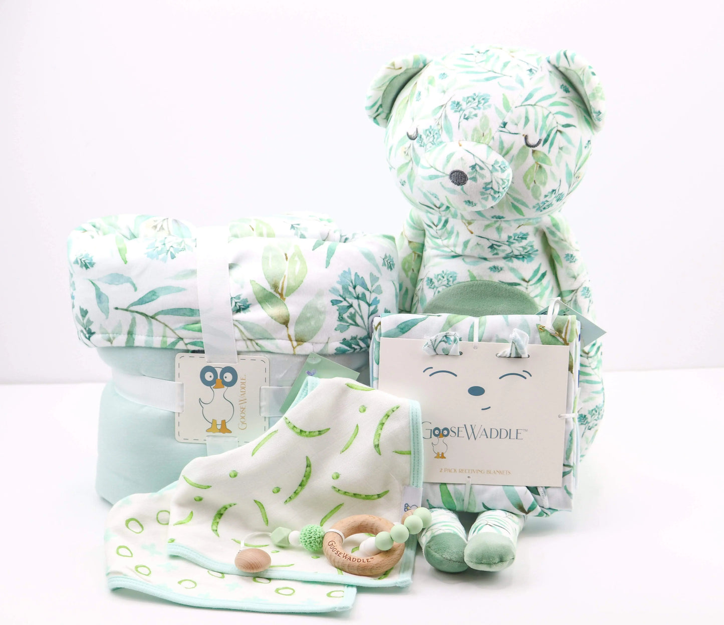 Basil Bear Mint Applique Baby Blanket Soft Polyester Velboa Back Goosewaddle® | Newborn Baby Blankets Toys Teethers Bibs & More