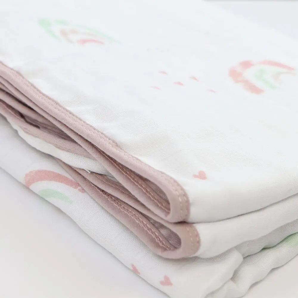 Rainbow And Mauve Oversized Bamboo Muslin Quilted Blanket Goosewaddle® | Newborn Baby Blankets Toys Teethers Bibs & More