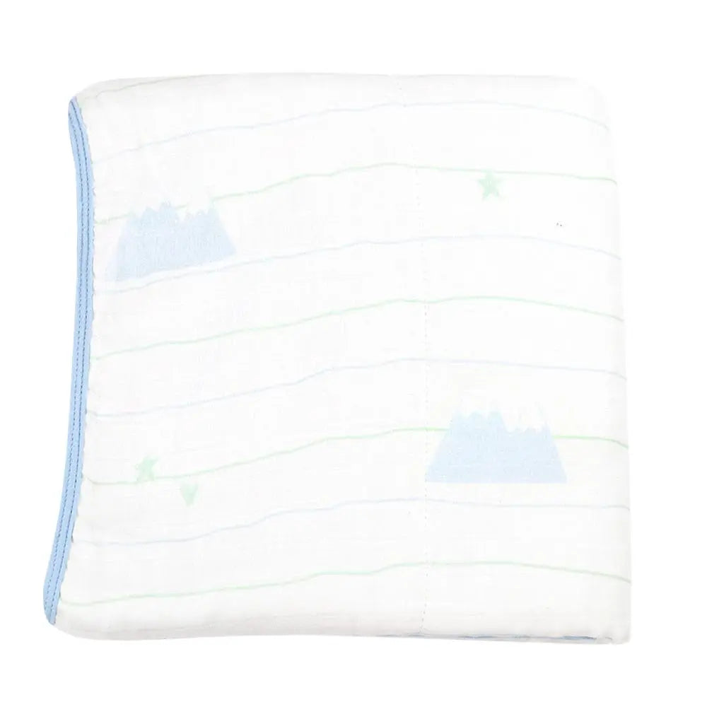 Mountain and Blue Oversized Bamboo Muslin Quilted Blanket for Babies Goosewaddle® | Newborn Baby Blankets Toys Teethers Bibs & More