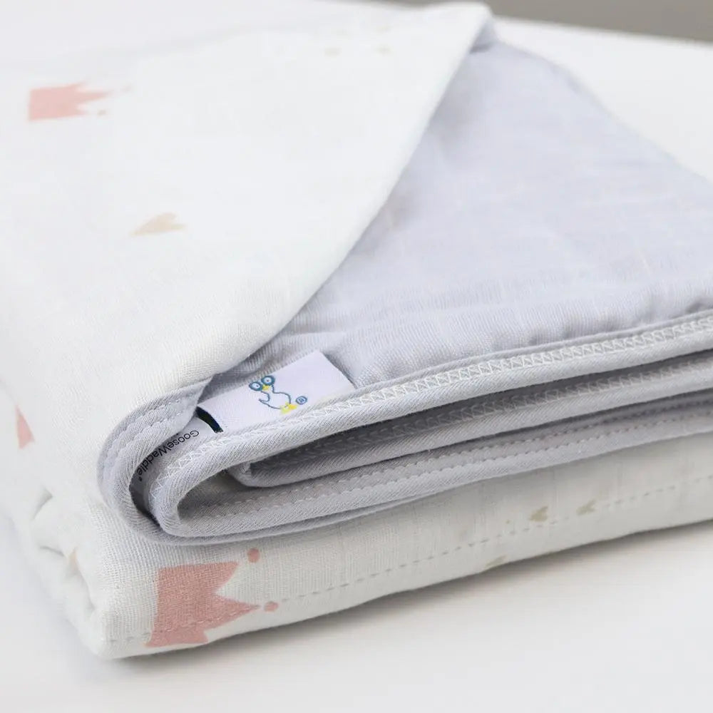 Pink Crown and Gray Oversized Bamboo Muslin Quilted Blanket Goosewaddle® | Newborn Baby Blankets Toys Teethers Bibs & More