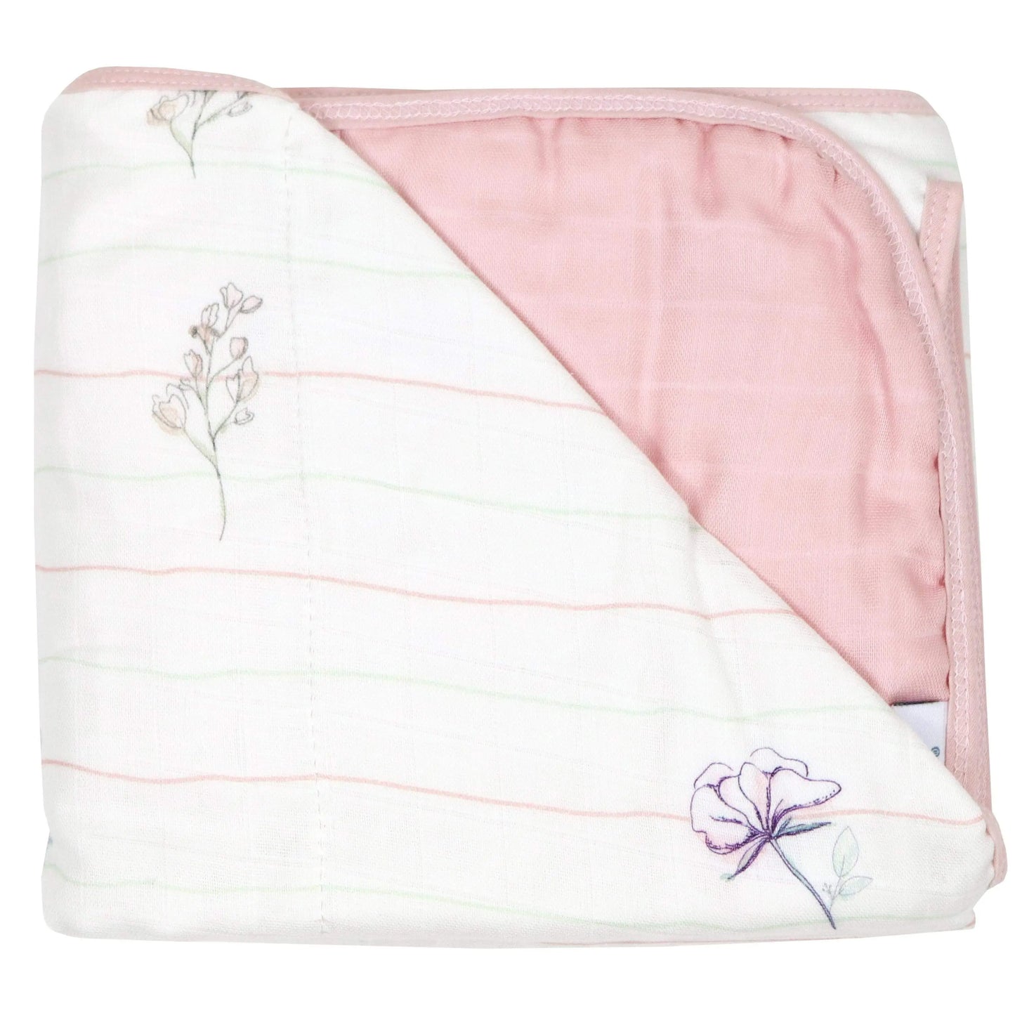 Flower And Pink Oversized Bamboo Muslin Quilted Blanket Goosewaddle® | Newborn Baby Blankets Toys Teethers Bibs & More