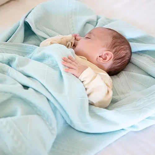 Mint Knit Baby Blanket Soft Fabric Nursery Gift.