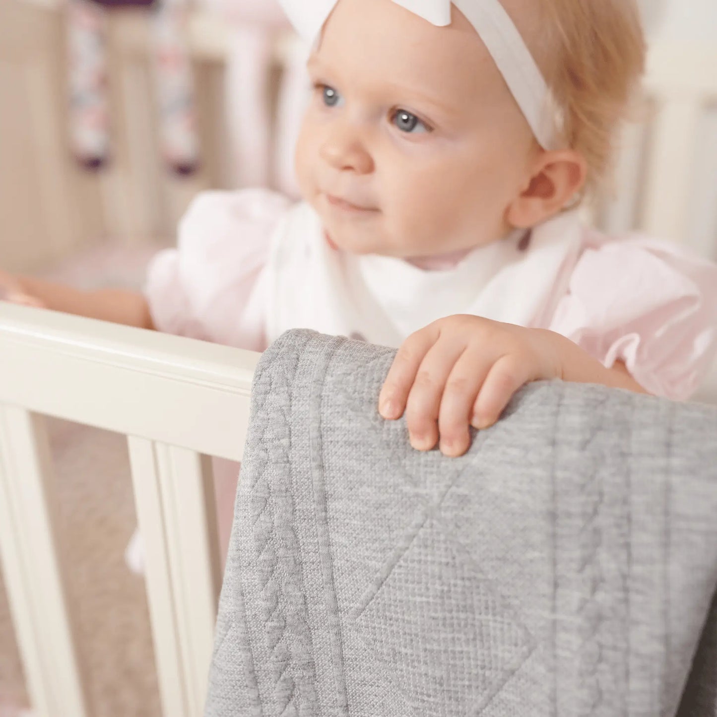 Gray Knit Baby Blanket Soft Fabric Nursery Gift.