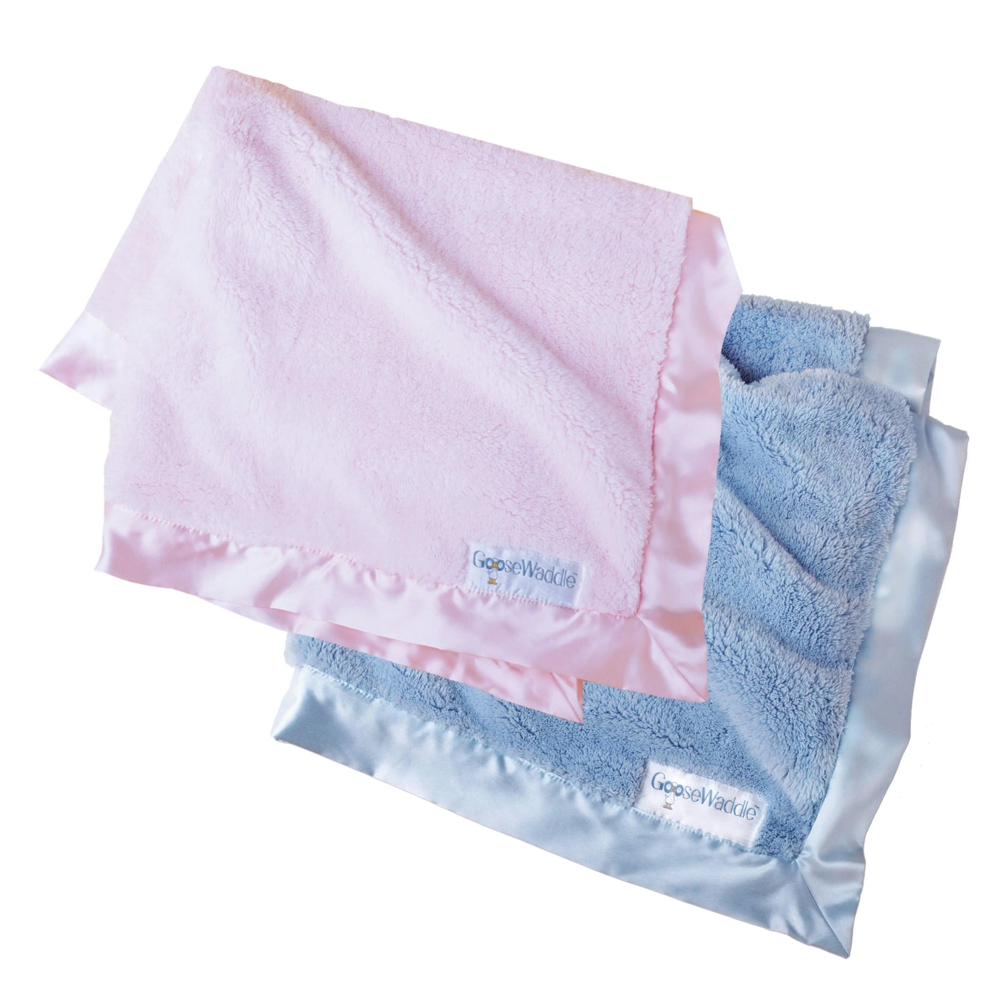 Luxury Baby Blanket with Satin Trim in Pastel Pink White or Blue Goosewaddle® | Newborn Baby Blankets Toys Teethers Bibs & More