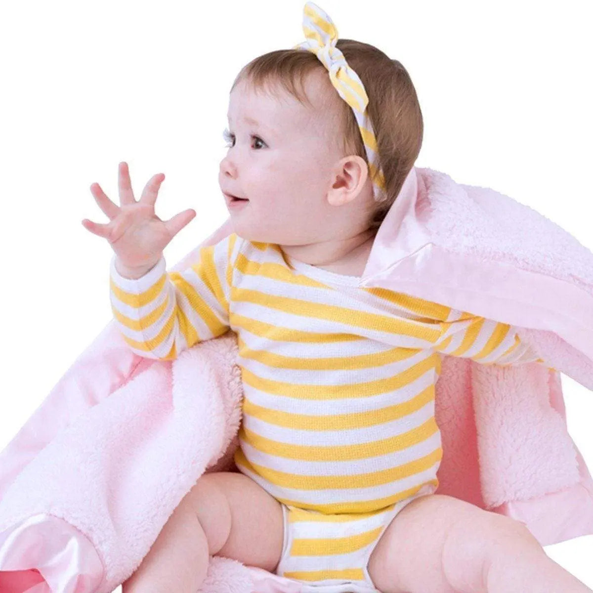 Luxury Baby Blanket with Satin Trim in Pastel Pink White or Blue Goosewaddle® | Newborn Baby Blankets Toys Teethers Bibs & More