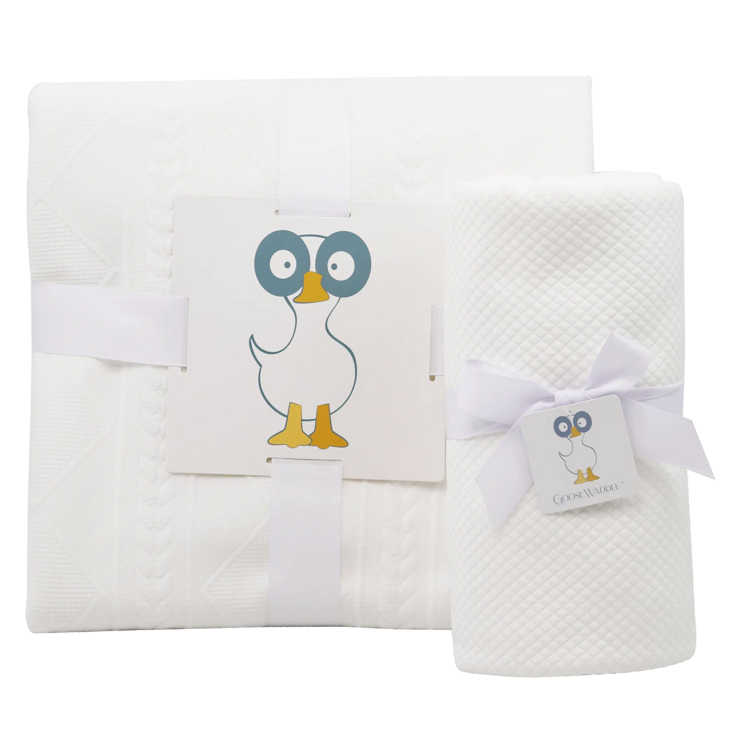Mommy and Me Knit Blanket Set White Cozy Soft Matching Blankets for Fall Goosewaddle® | Newborn Baby Blankets Toys Teethers Bibs & More
