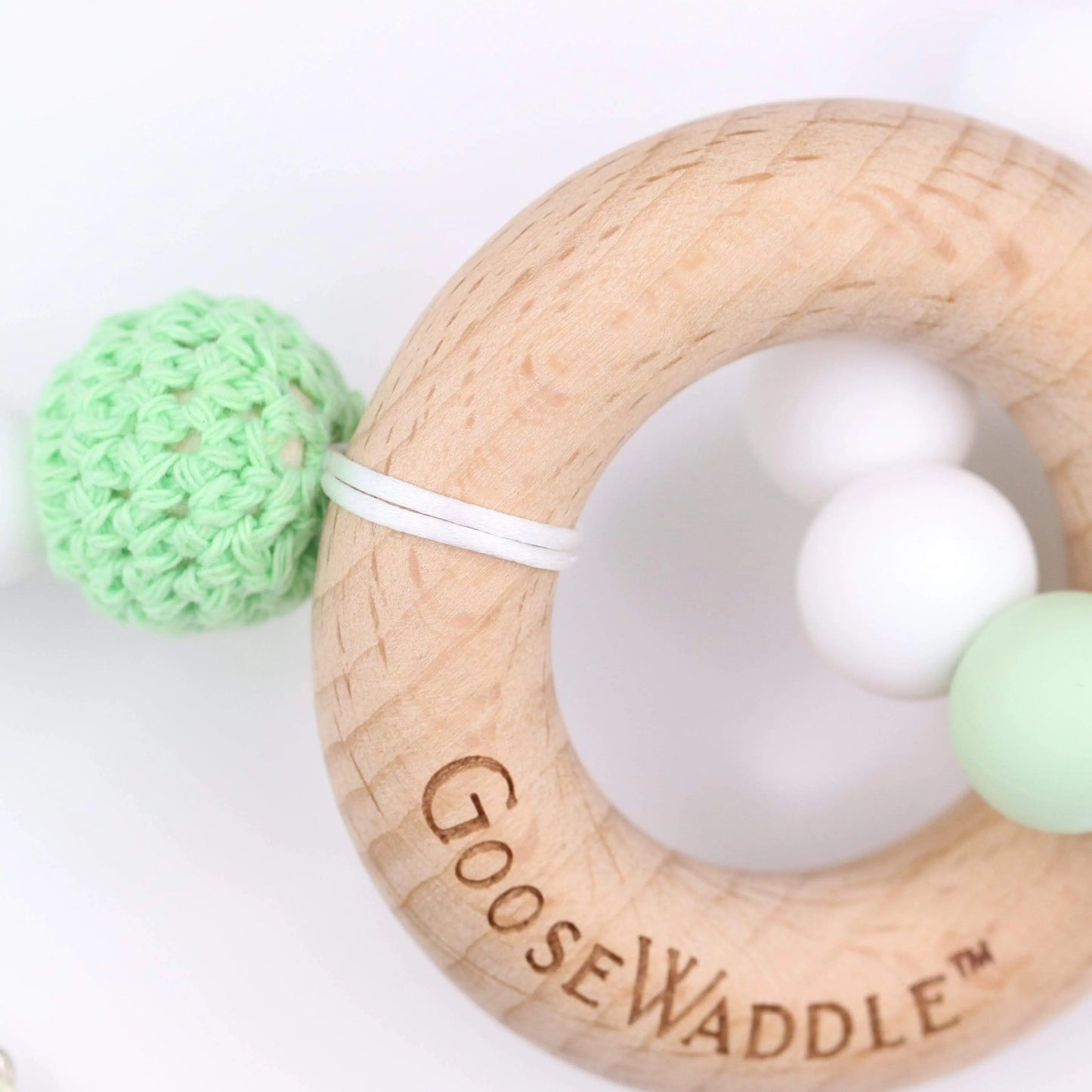 Wooden And Silicone Teether Mint Natural Oak Baby Soothing Toy Goosewaddle® | Newborn Baby Blankets Toys Teethers Bibs & More