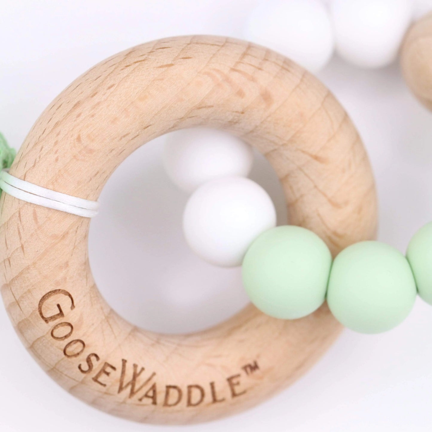 Wooden And Silicone Teether Mint Natural Oak Baby Soothing Toy Goosewaddle® | Newborn Baby Blankets Toys Teethers Bibs & More