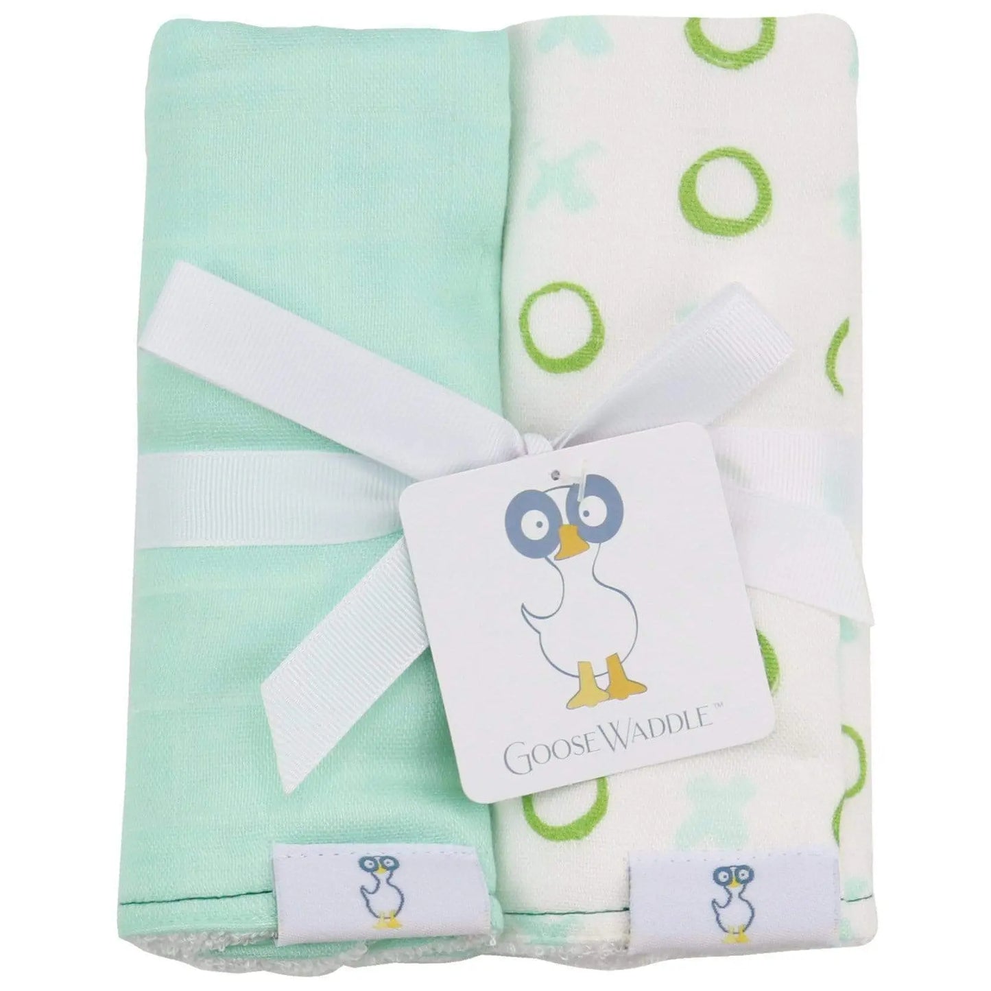 Wholesale 2 Pack Muslin Terry Cloth Burp Cloths XO Mint Goosewaddle® | Newborn Baby Blankets Toys Teethers Bibs & More