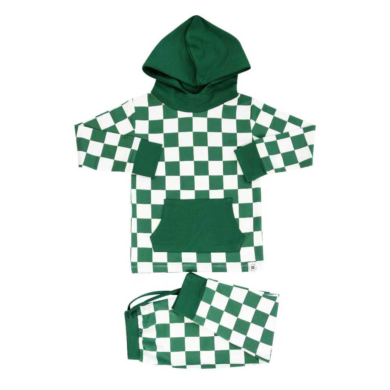 Green Checker Hoodie Jogger Set For Kids With Pockets Sweet Bamboo Everetts Place: Online Boutique