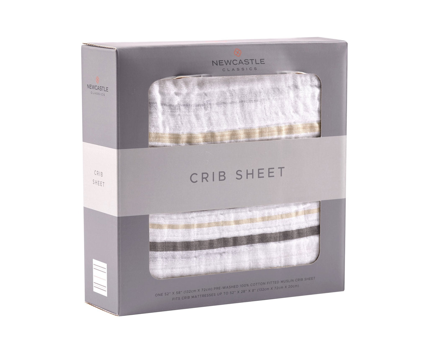 Grey Stripe Cotton Muslin Crib Sheet Breathable Soft Comfortable 28x52 Inches Newcastle Classics