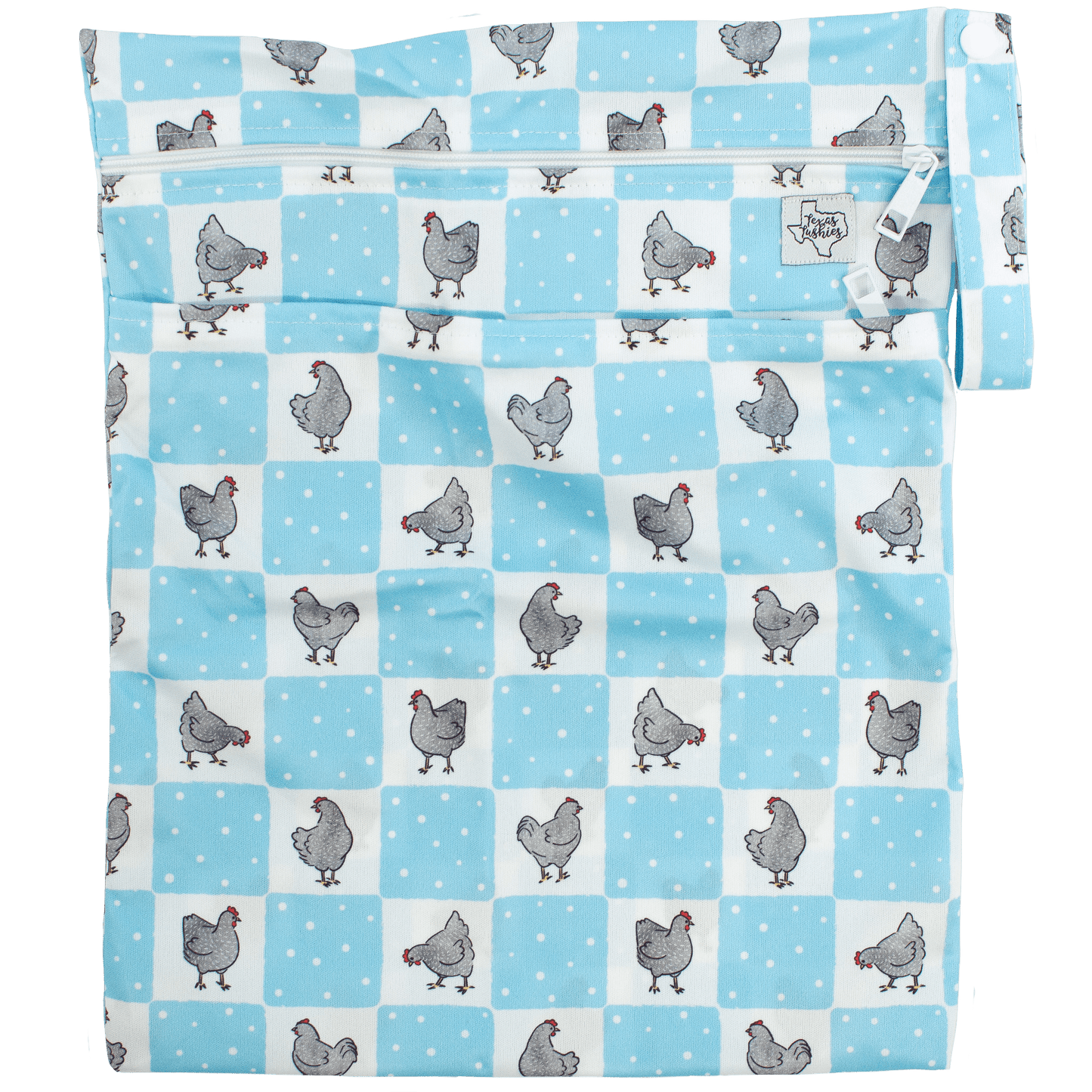 Guess What Wet Bag Double Zipper Water Resistant 12 by 16 Inches Durable KAM Snaps Fits 6 to 8 Cloth Diapers Texas Tushies