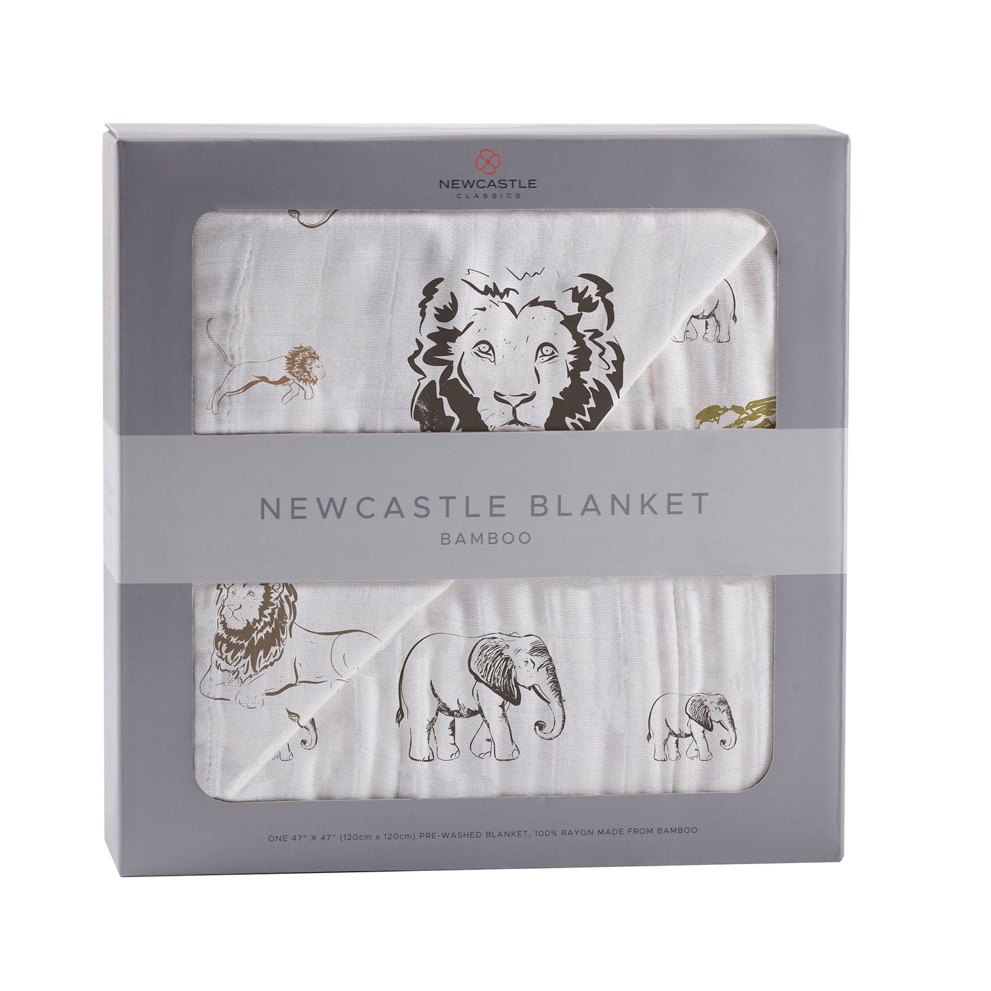 Hear Me Roar Lion Rhinos Elephants Bamboo Blanket 100 Percent Natural Bamboo Muslin 47 x 47 Inches Newcastle Classics