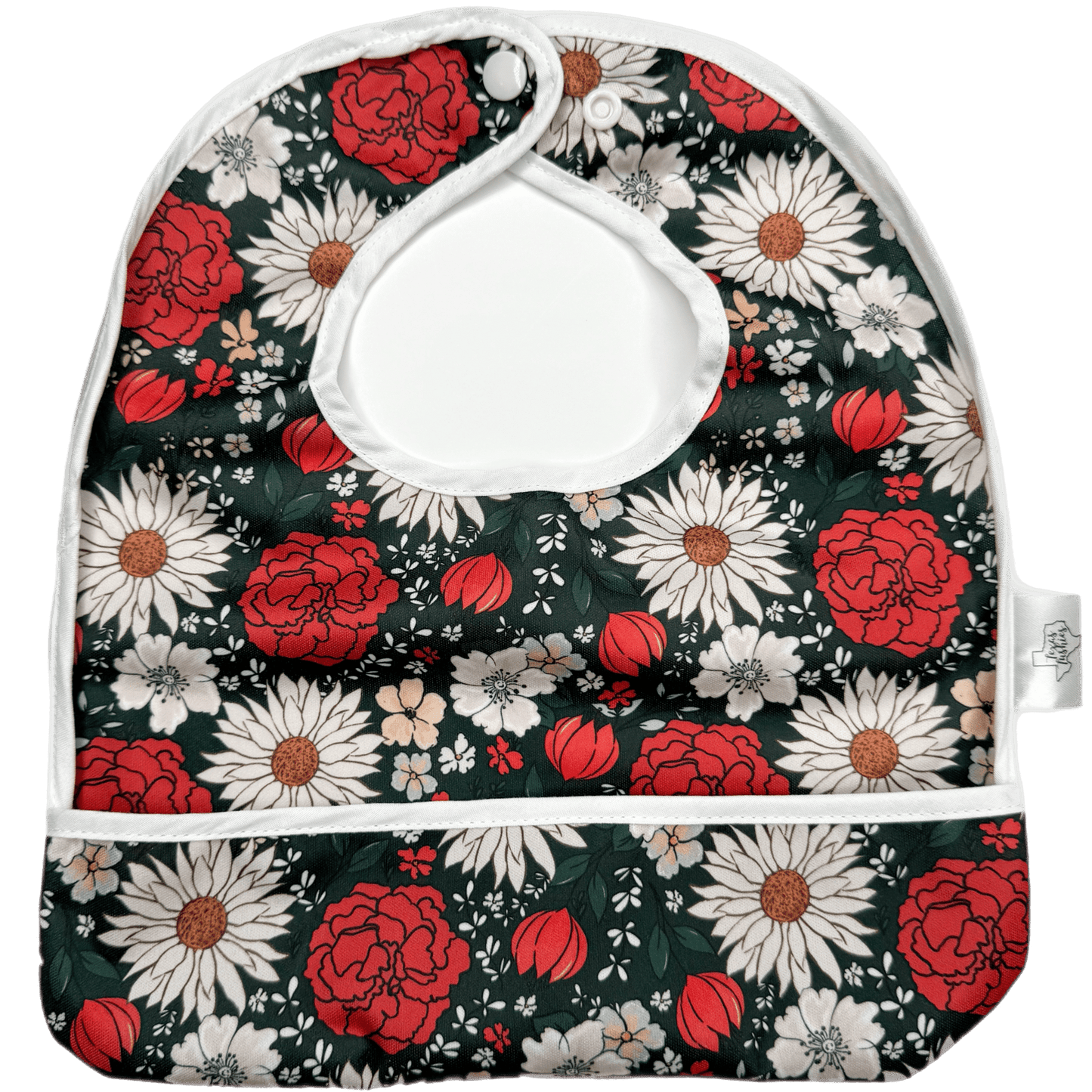 Holly Jolly Meadow Flip Bib With Pocket For Food And Drool Machine Washable Water Resistant Texas Tushies