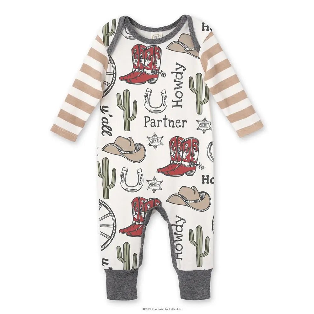 Tesa Babe Howdy Partner Cowboy Western Romper Baby Boy Outfit - Everetts Place Boutique -