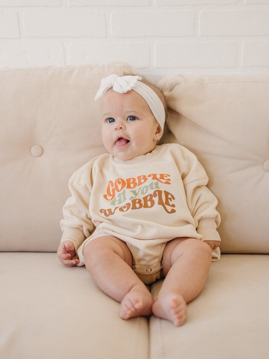 Little Joy Co. Gobble Til You Wobble Sweatshirt Romper - more colors - Everetts Place Boutique -