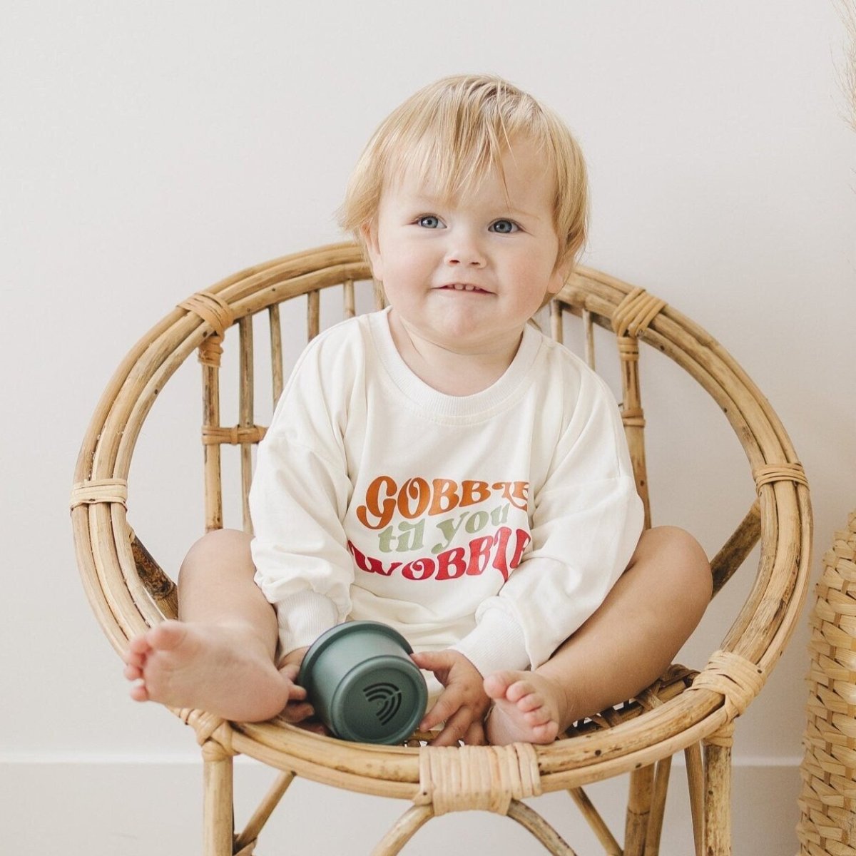 Little Joy Co. Gobble til You Wobble Thanksgiving Bamboo Sweatshirt Romper - Everetts Place Boutique -