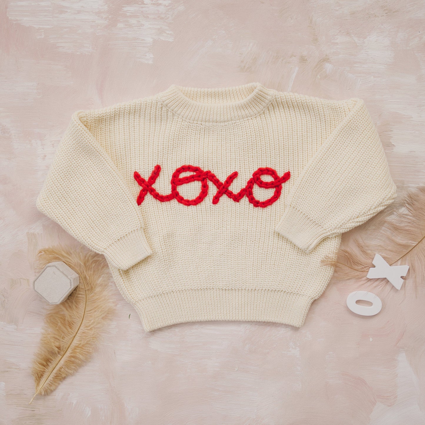 XOXO Hand Embroidered Kids Sweater Cozy Cotton Blend Little Joy Co. Everetts Place: Online Boutique