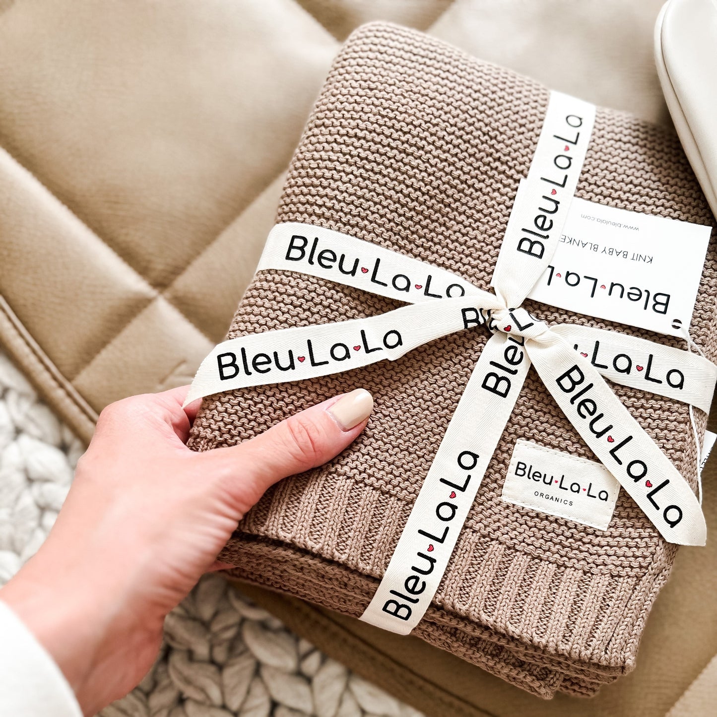 Heritage Knit 100 Percent Organic Cotton Luxury Knit Baby Swaddle Blanket Bleu La La