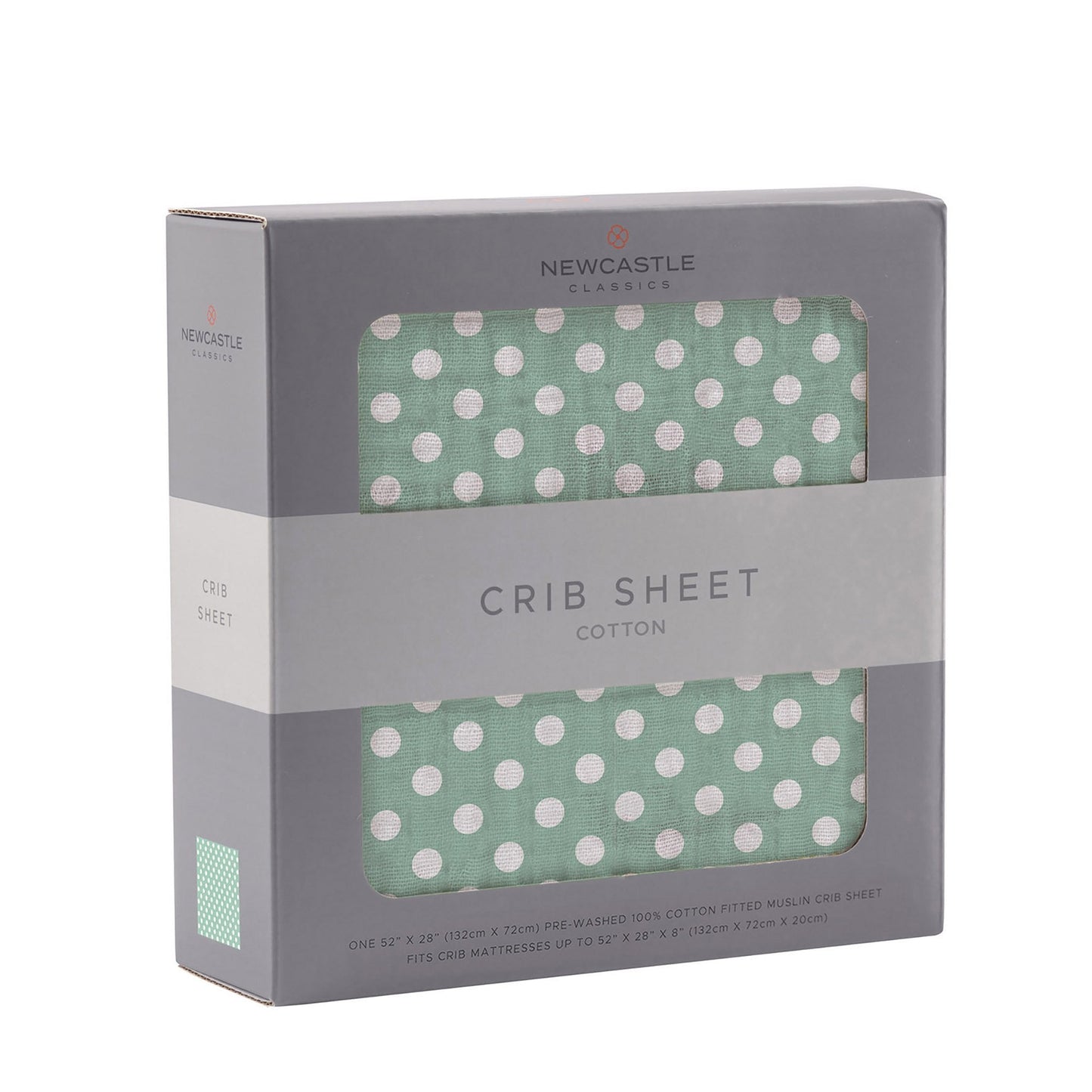 Jade Polka Dot Cotton Muslin Crib Sheet for Standard Mattresses Newcastle Classics