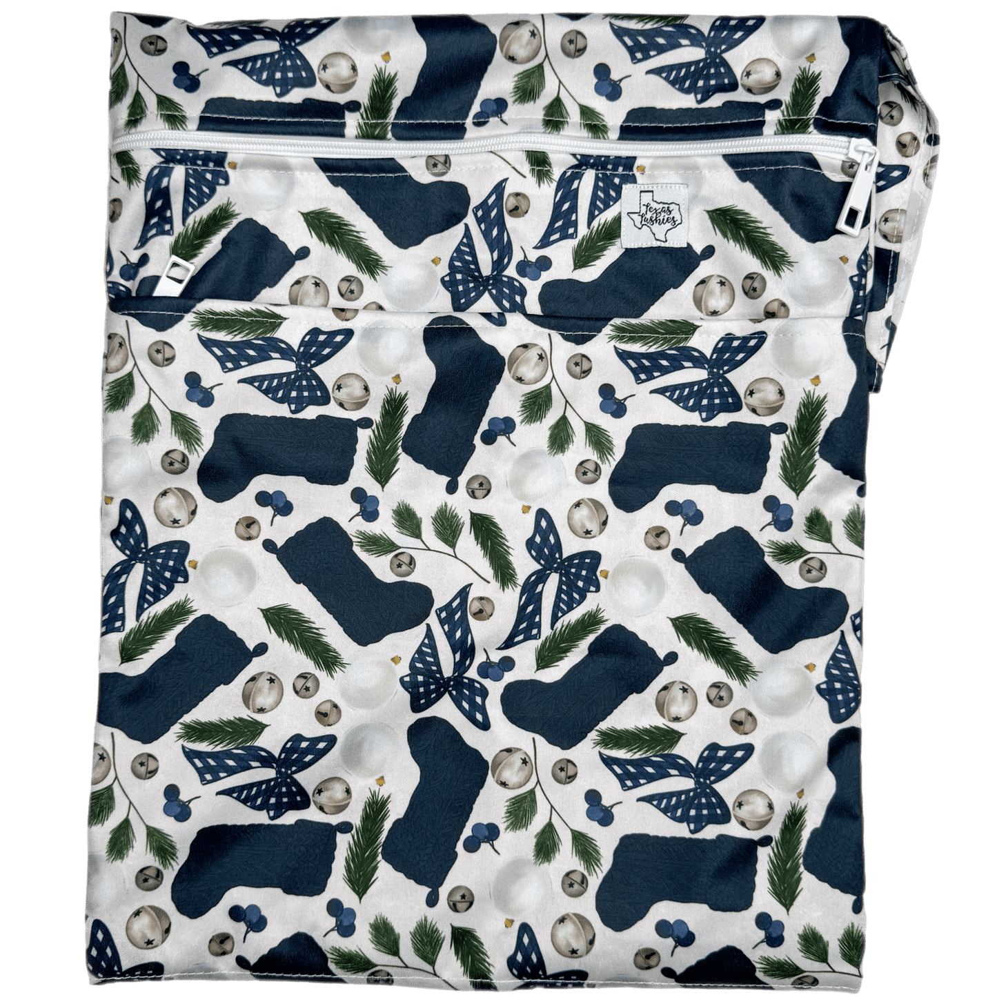 Jingle Wet Bag Double Zipper Water Resistant 12 by 16 Inches Durable KAM Snaps Strap Fits 6 to 8 Cloth Diapers Texas Tushies