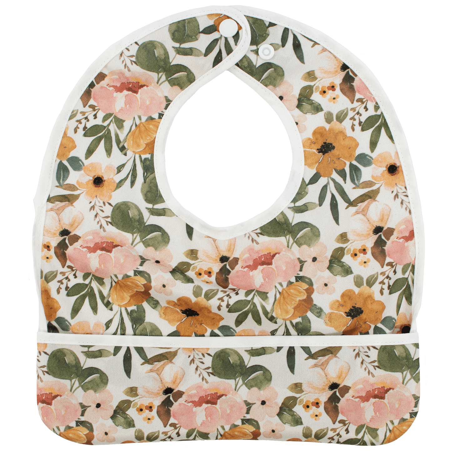 Josie Floral Flip Bib with Pocket for Food and Drool Machine Washable Water Resistant Design Texas Tushies