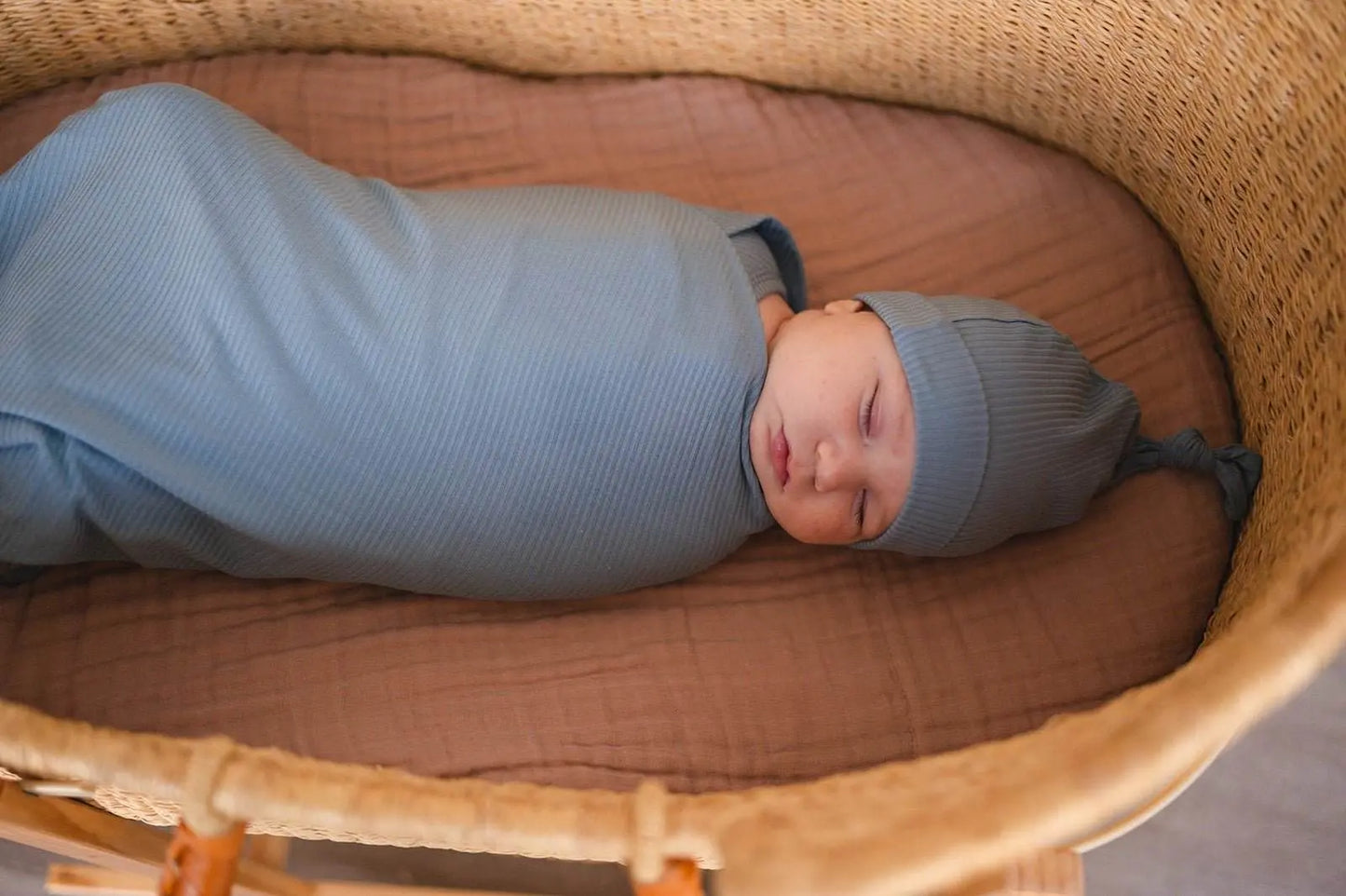 Knot Hat Arona Blue Ribbed Soft Comfortable Baby Hat for Newborns Up to 3 Months Harp Angel Boutique