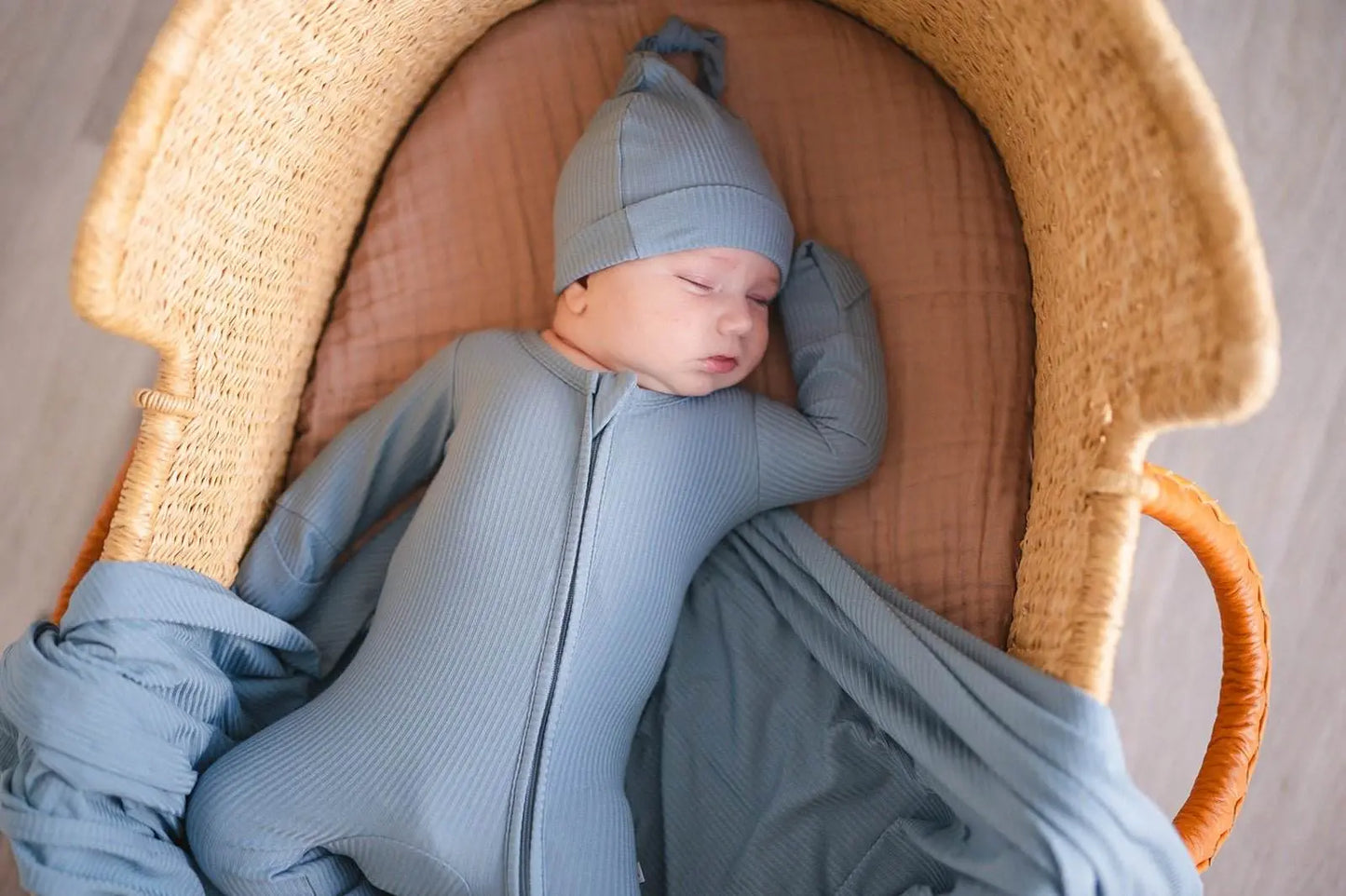 Knot Hat Arona Blue Ribbed Soft Comfortable Baby Hat for Newborns Up to 3 Months Harp Angel Boutique