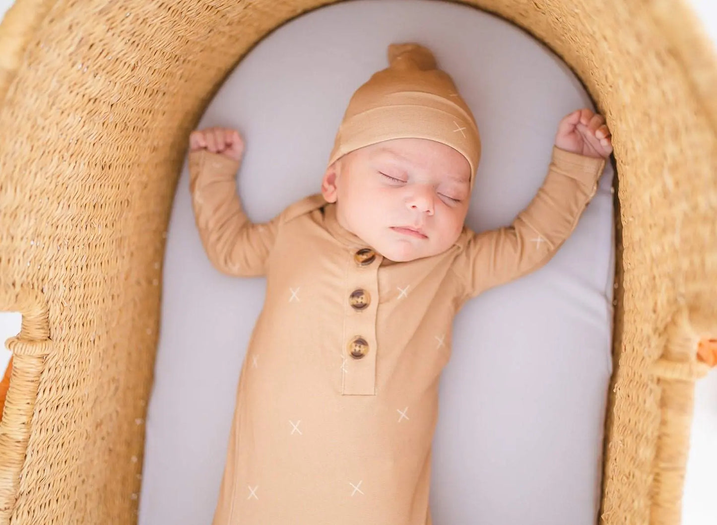 Knot Hat Beige for Newborns to 3 Months Super Soft Comfortable Viscose from Bamboo and Spandex Harp Angel Boutique