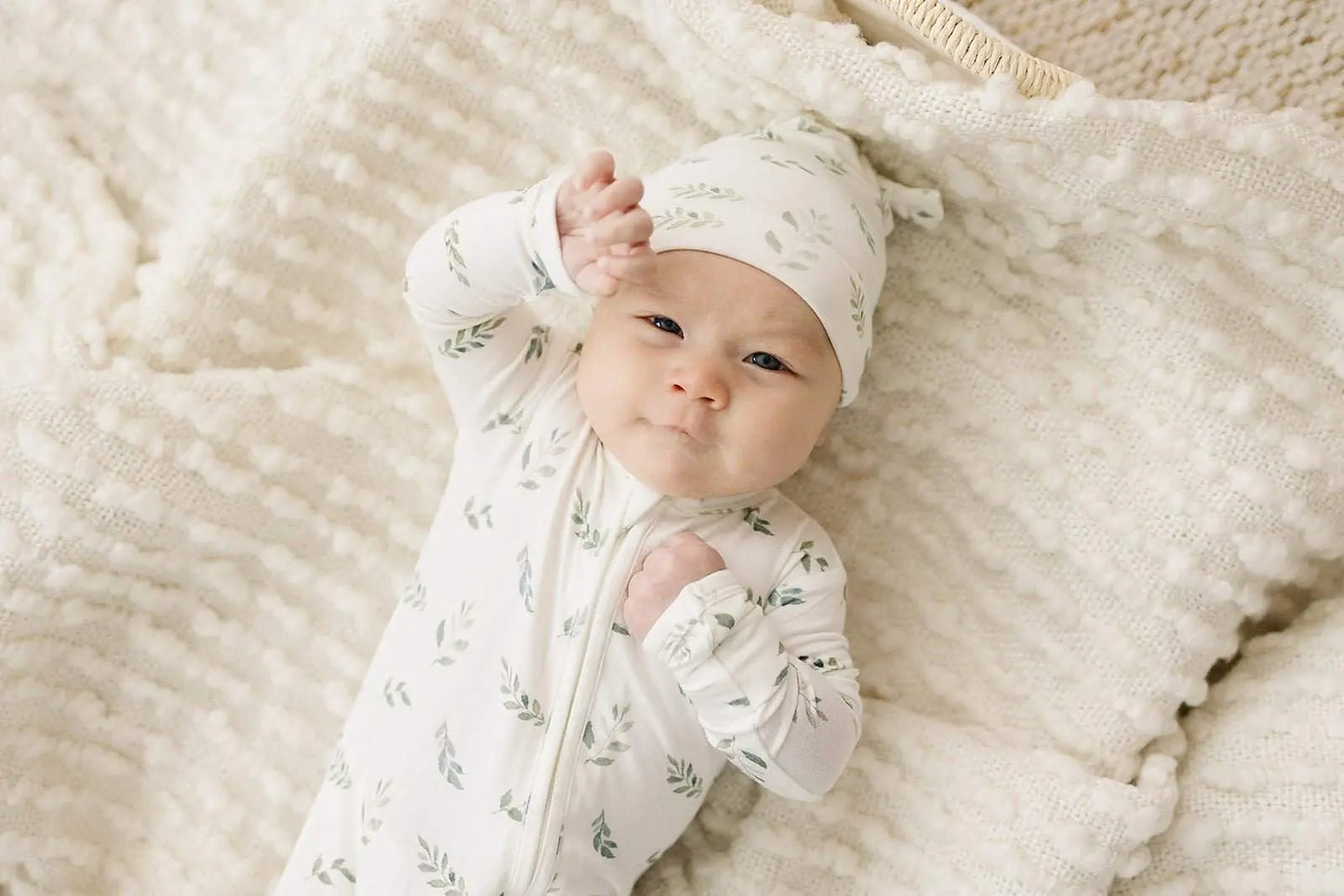Knot Hat Green Leaves Newborn to 3 Months Soft Bamboo Spandex Harp Angel Boutique