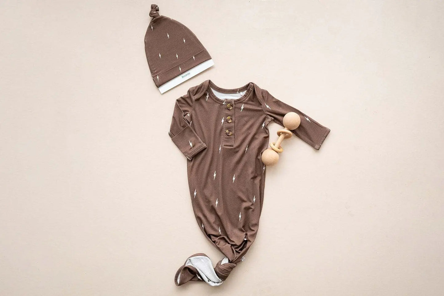Knotted Baby Gown Brown Lightning Bamboo Soft and Breathable Harp Angel Boutique