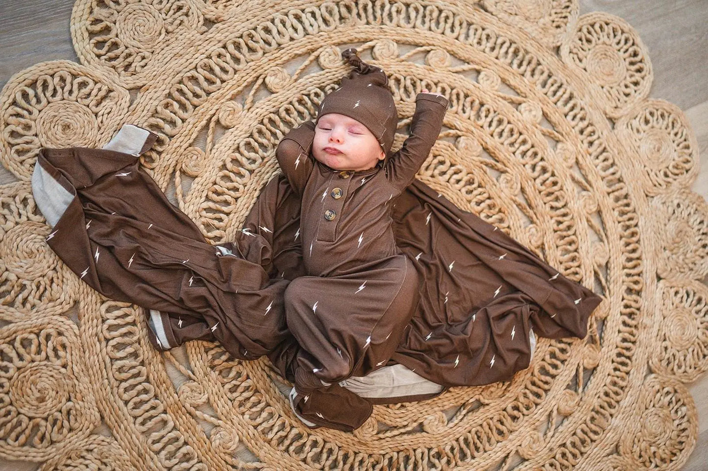 Knotted Baby Gown Brown Lightning Bamboo Soft and Breathable Harp Angel Boutique