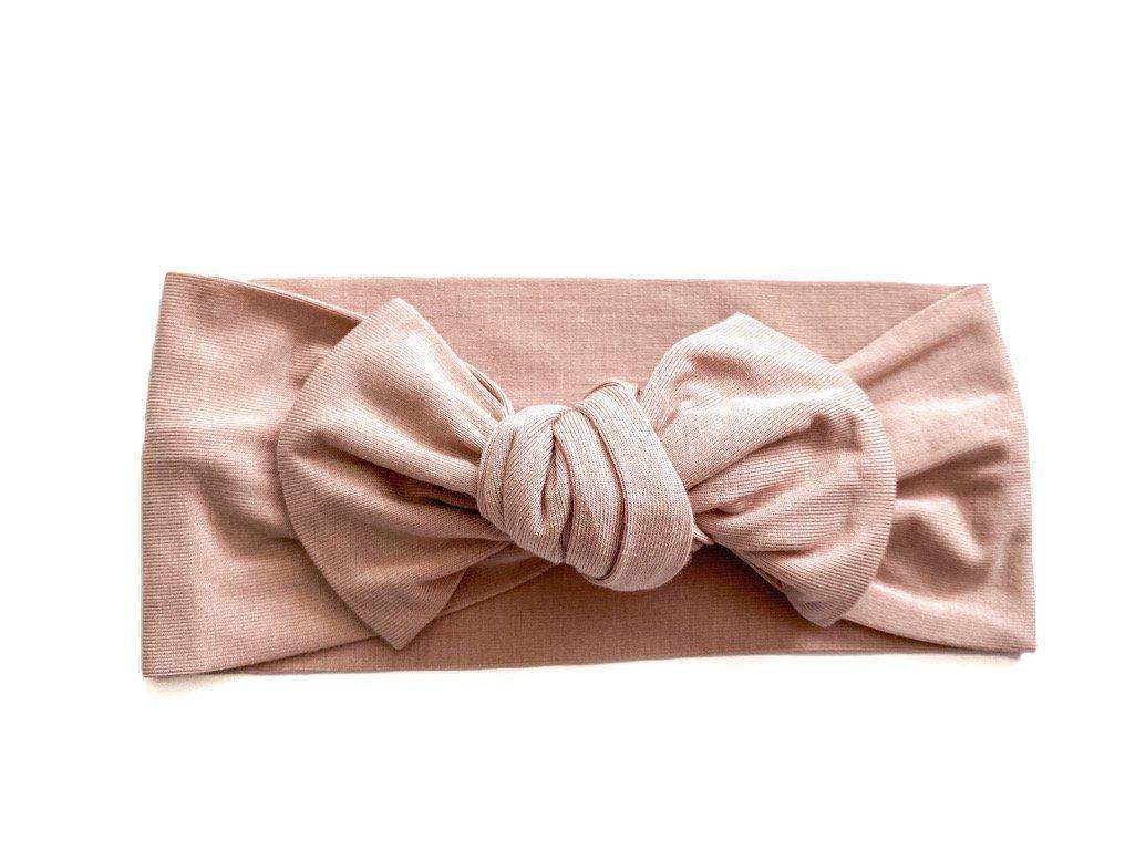 Knotted Baby Gown in Dusty Pink Bamboo Viscose with Fold Over Cuffs Harp Angel Boutique