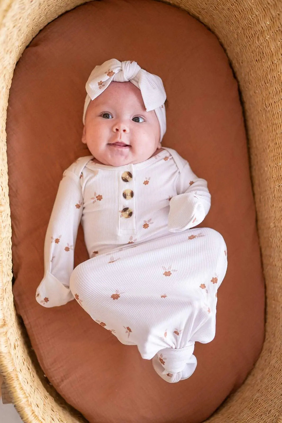 Knotted Baby Gown Fleur Bamboo Viscose for Newborns Soft Lightweight Comfortable Outfit Harp Angel Boutique