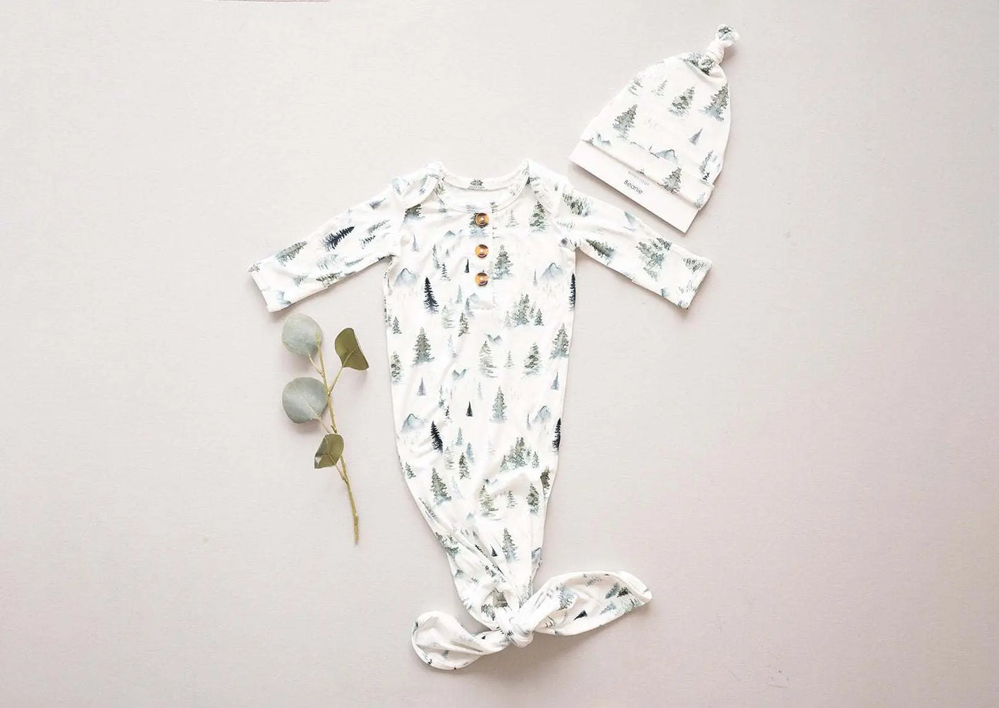 Knotted Baby Gown Green Forest Bamboo Gender Neutral Breathable Fabric Harp Angel Boutique