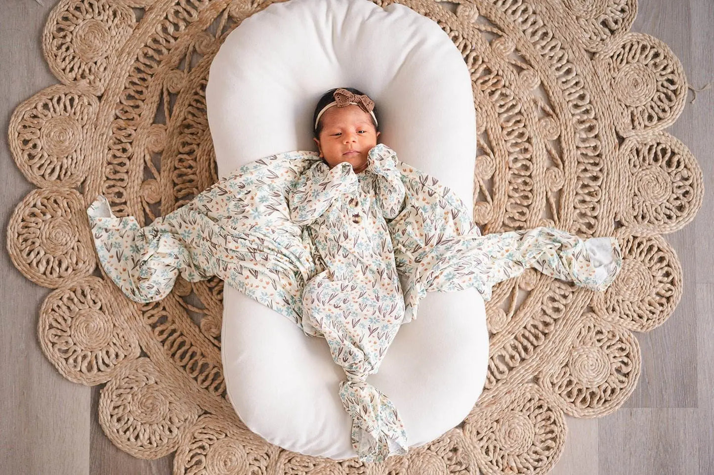Knotted Baby Gown La La Floral Viscose Bamboo Soft Lightweight Harp Angel Boutique
