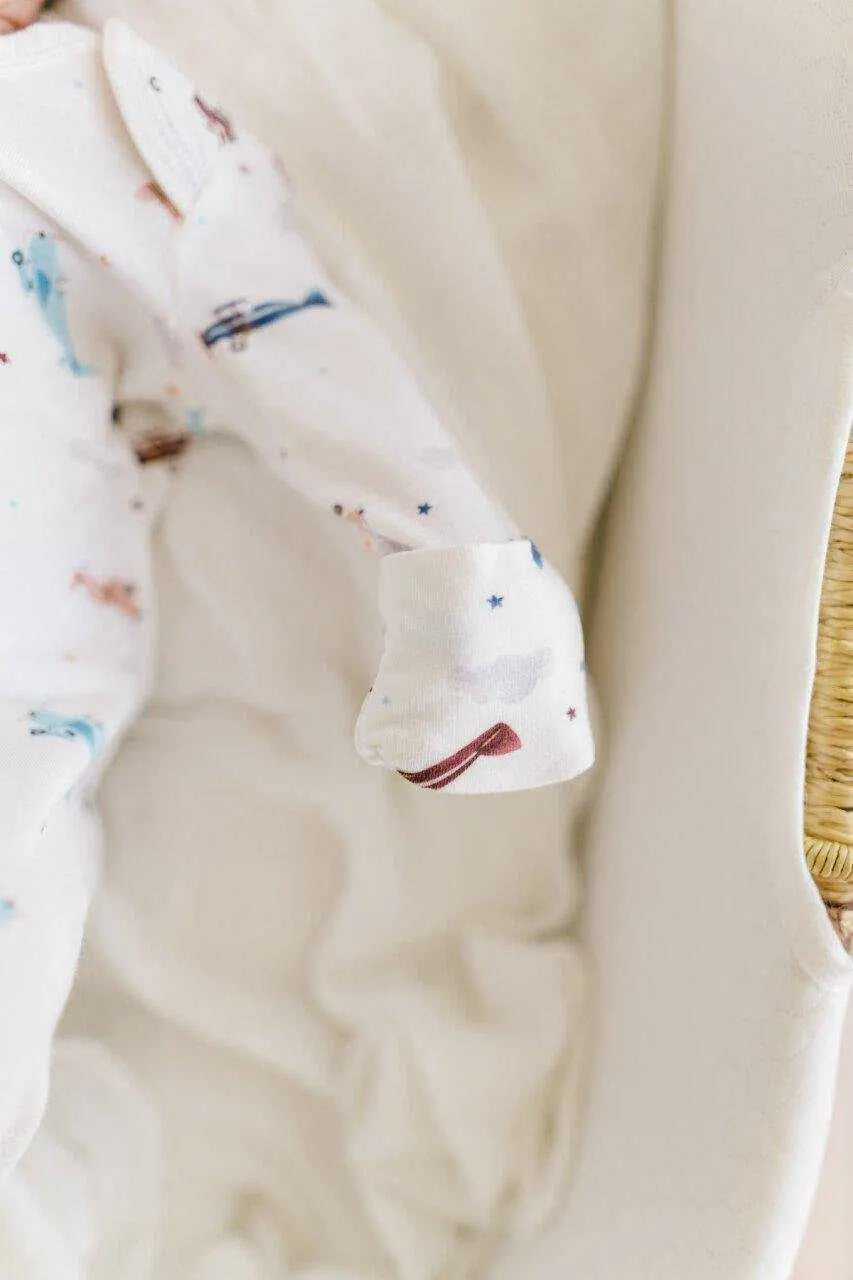 Knotted Baby Gown Vintage Airplane Bamboo Viscose for Newborns Harp Angel Boutique